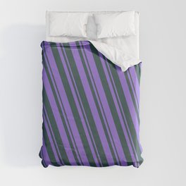 [ Thumbnail: Purple and Dark Slate Gray Colored Lined/Striped Pattern Duvet Cover ]