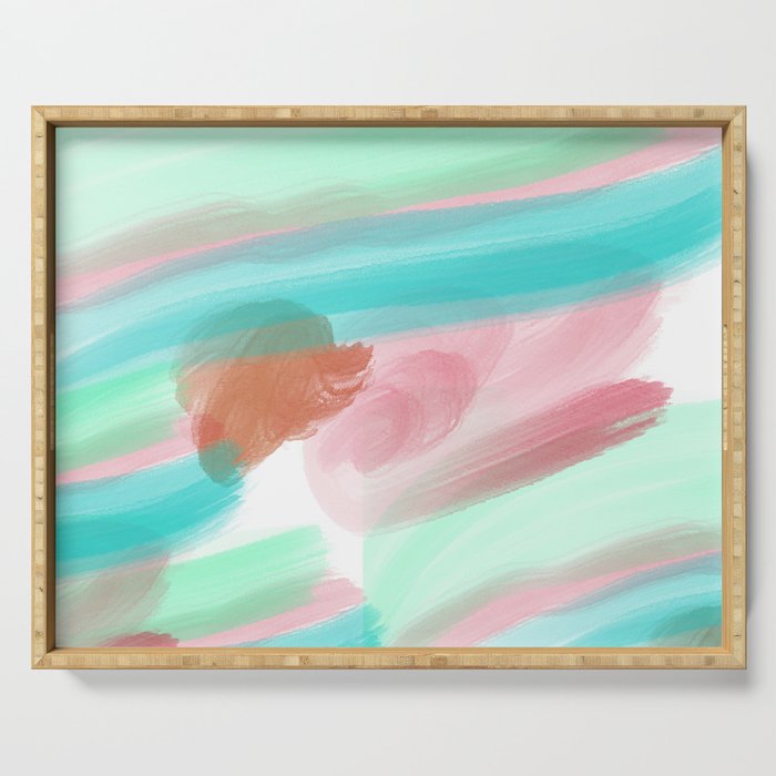 Artistic Teal Turquoise Pink Watercolor Brushstrokes Serving Tray