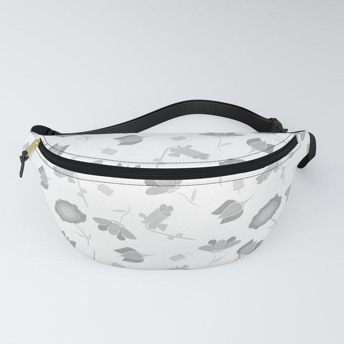 Gray and White Floral Pattern Fanny Pack