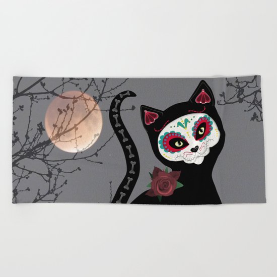 Day of the Dead Cat Beach Towel