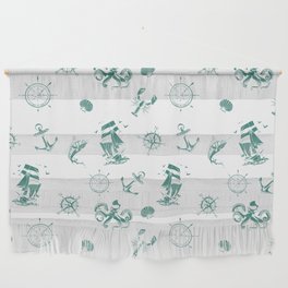 Green Blue Silhouettes Of Vintage Nautical Pattern Wall Hanging