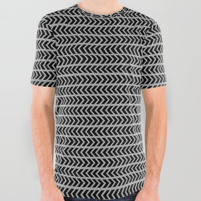 Black arrows pattern on grey background All Over Graphic Tee