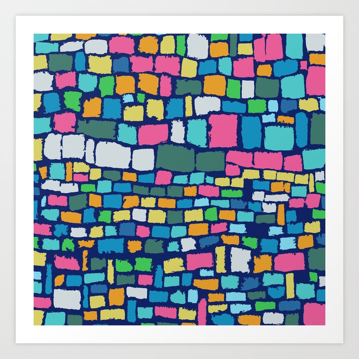 Modern Abstract Pop Art Bricks In Bright Fun Pattern Art Print By