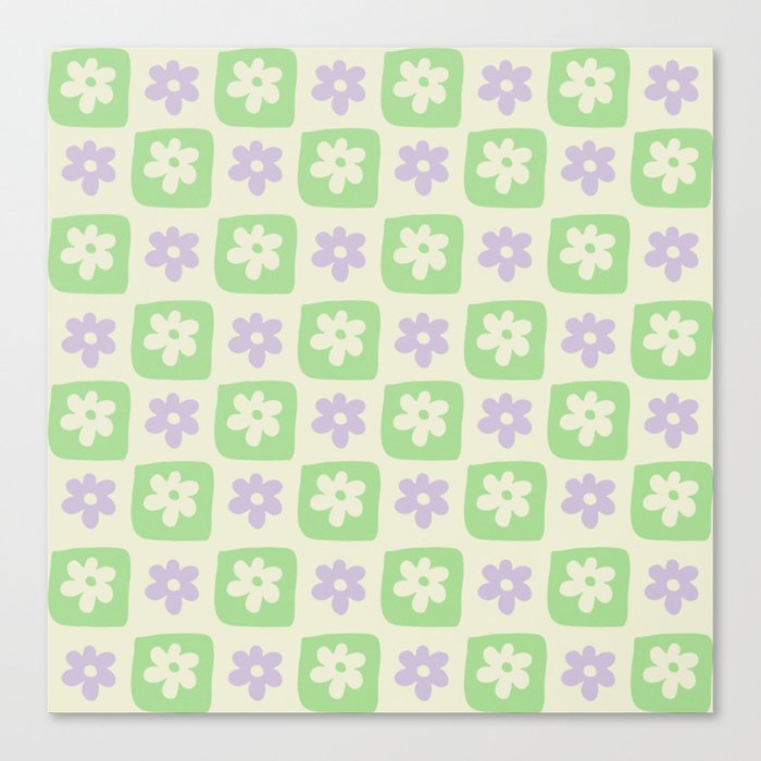 Hand-Drawn Checkered Flower Shapes Pattern Canvas Print