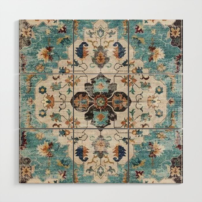 Blue Antique Persian Carpet Wood Wall Art