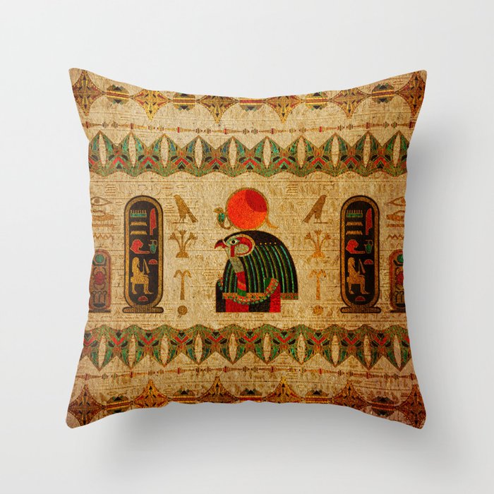 Egyptian Horus Ornament on Papyrus Throw Pillow