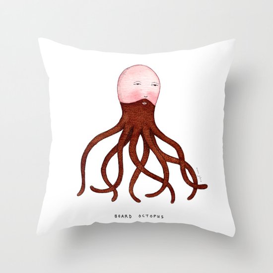 Beard Octopus Throw Pillow
