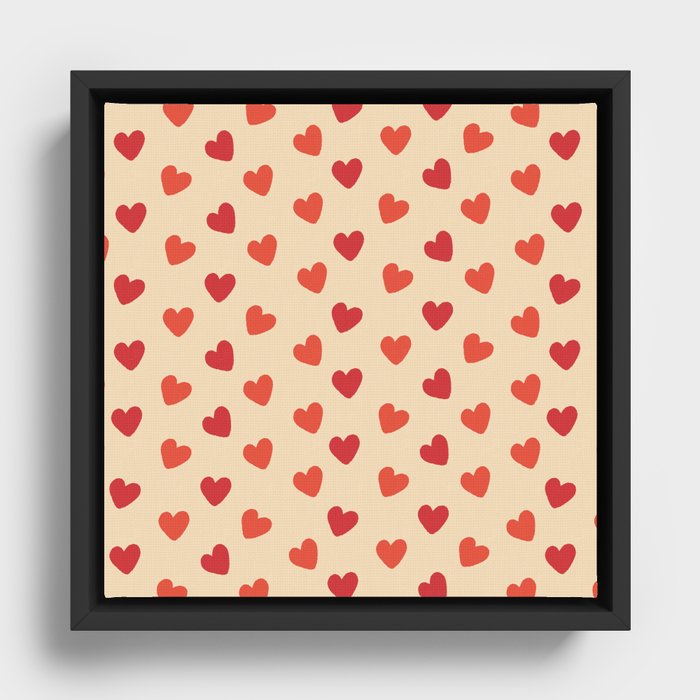 Red Hearts Valentine Print Pattern Framed Canvas