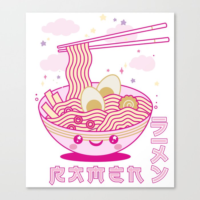 Cute Kawaii Anime Ramen Noodles Soup Japanese Aesthetic Canvas Print