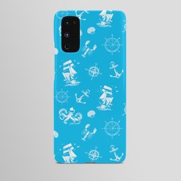  Turquoise And White Silhouettes Of Vintage Nautical Pattern Android Case