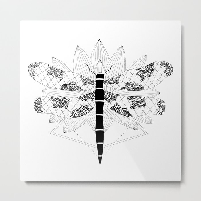 Dragonfly Over Lotus Metal Print