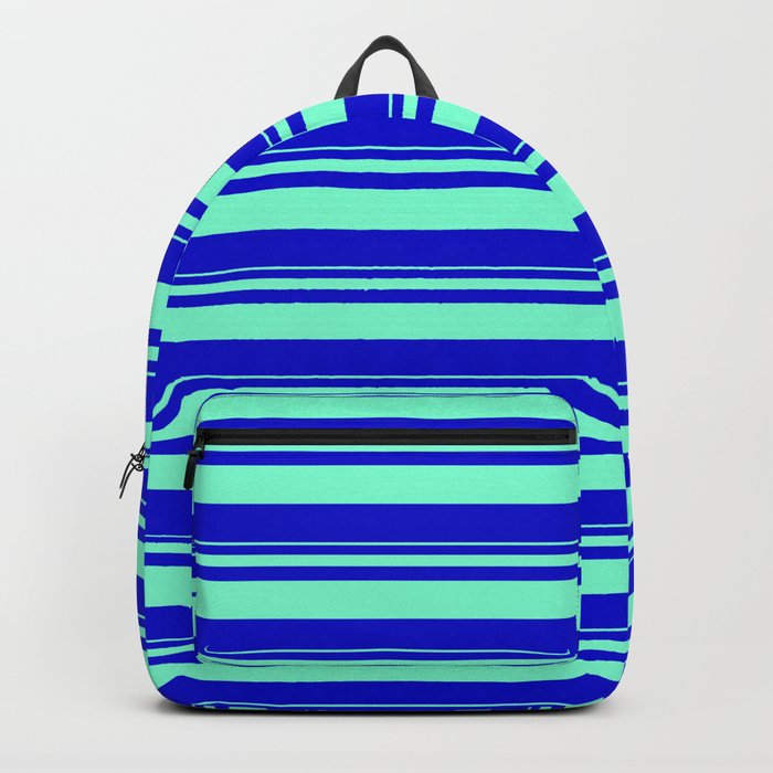 Aquamarine and Blue Colored Striped Pattern Backpack