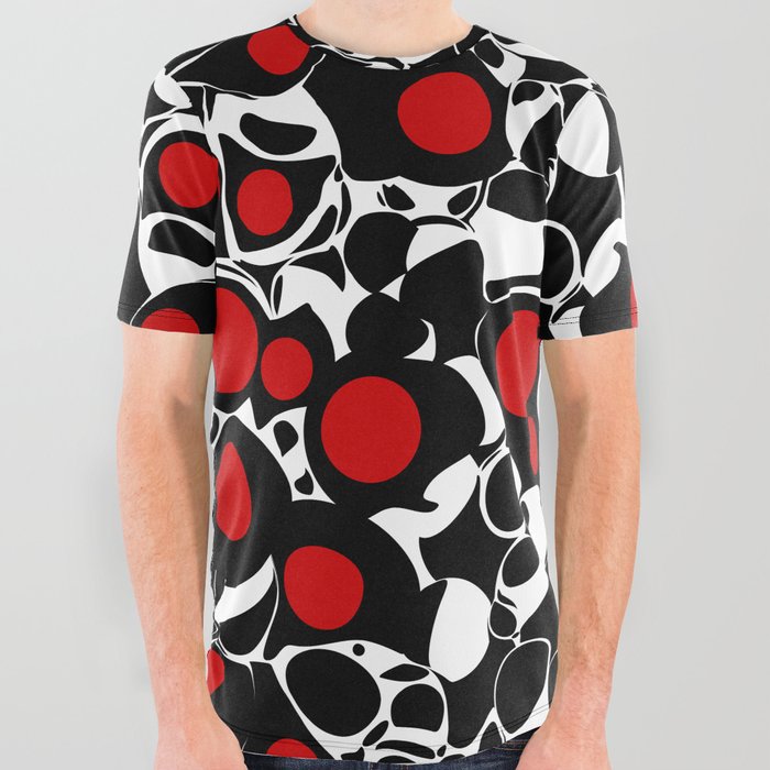 Abstract Olives in Red, Black and White All Over Graphic Tee