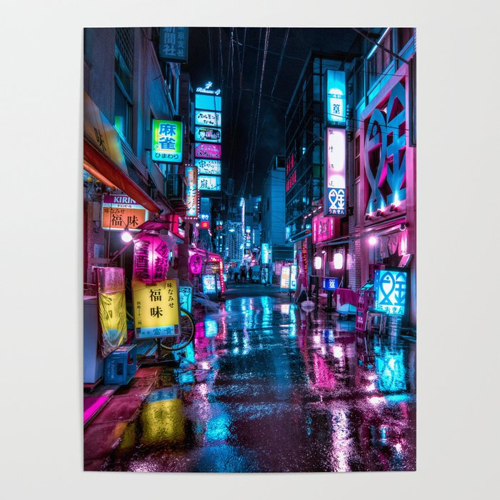 Cyberpunk Aesthetic in Tokyo at Night Poster