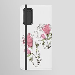 Woman with Flowers Abstract Line Art Android Wallet Case