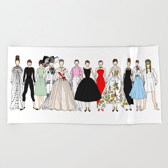 Outfits of Audrey Hepburn Fashion (White) Beach Towel