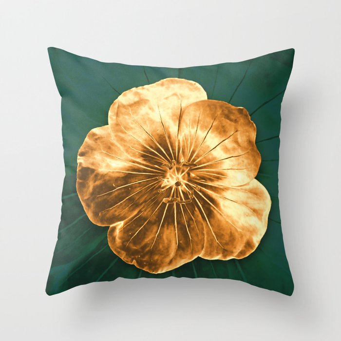 Golden flower on green Throw Pillow
