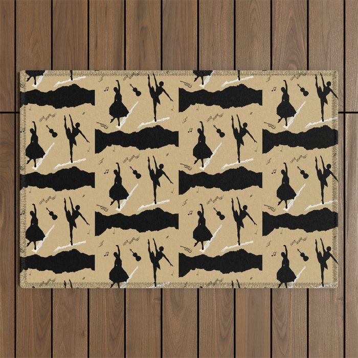 Two ballerina figures in black on beige Outdoor Rug