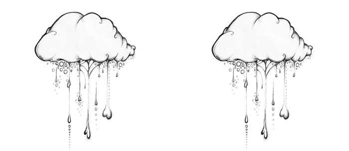 Happy Cloud Drawing, Cute Whimsical Illustration Water Bottle by