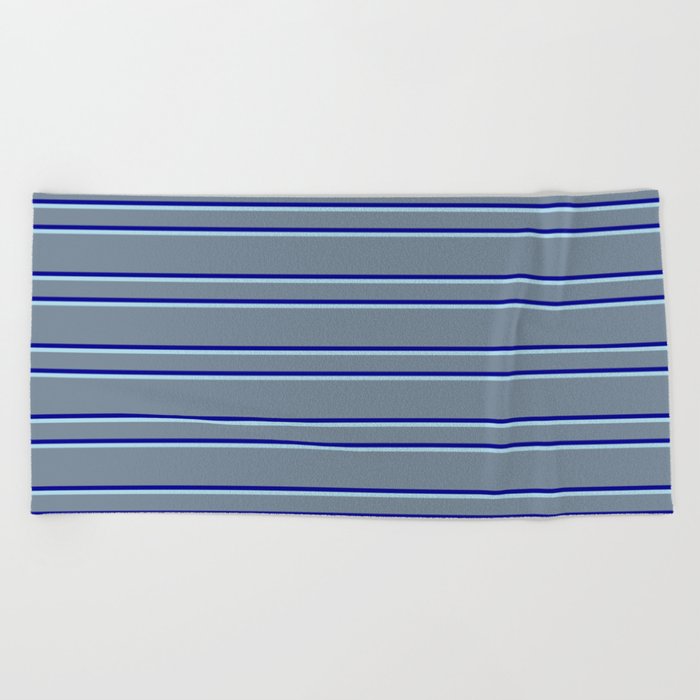 Light Slate Gray, Dark Blue, and Light Blue Colored Stripes/Lines Pattern Beach Towel