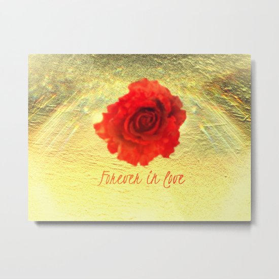 Forever in love red rose on gold with rays Metal Print