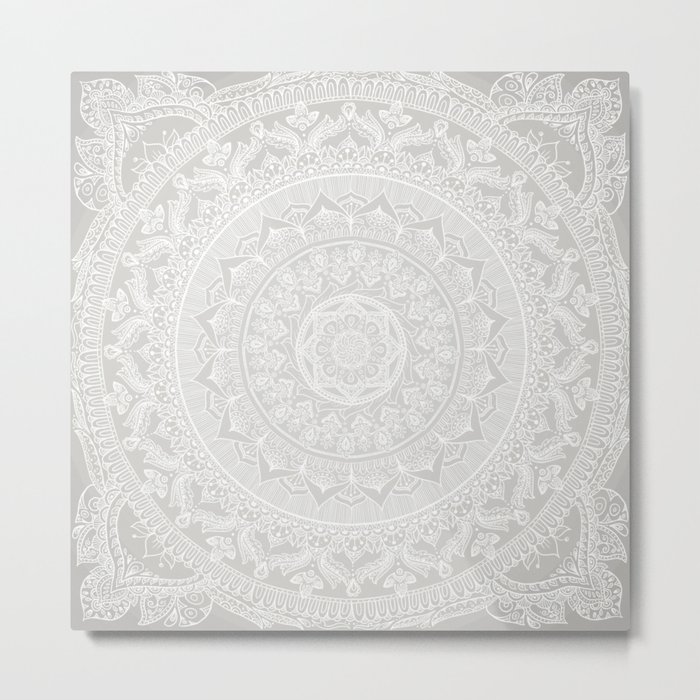 Mandala Soft Gray Metal Print