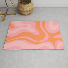 Modern Liquid Swirl Abstract Pattern Square in Retro Pink and Orange Rug
