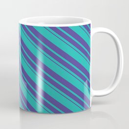 [ Thumbnail: Light Sea Green and Dark Slate Blue Colored Stripes/Lines Pattern Coffee Mug ]