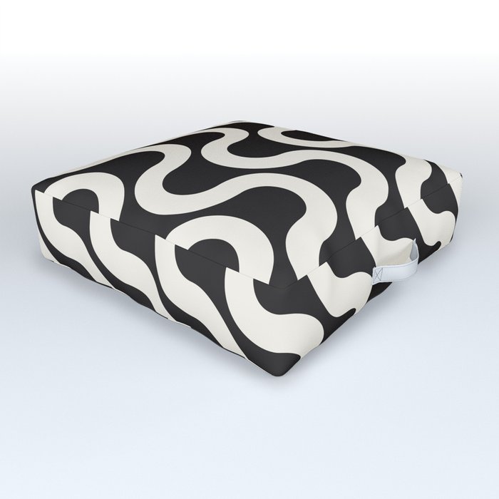 Black and White Wavy Pattern  Outdoor Floor Cushion