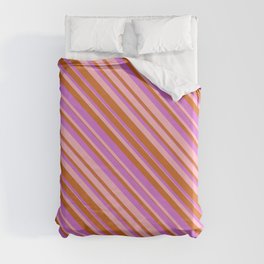 [ Thumbnail: Chocolate, Orchid & Light Pink Colored Lined/Striped Pattern Duvet Cover ]