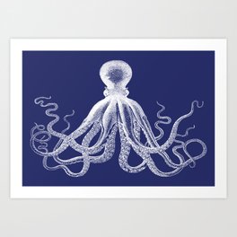 Octopus | Vintage Octopus | Tentacles | Navy Blue and White | Kunstdrucke