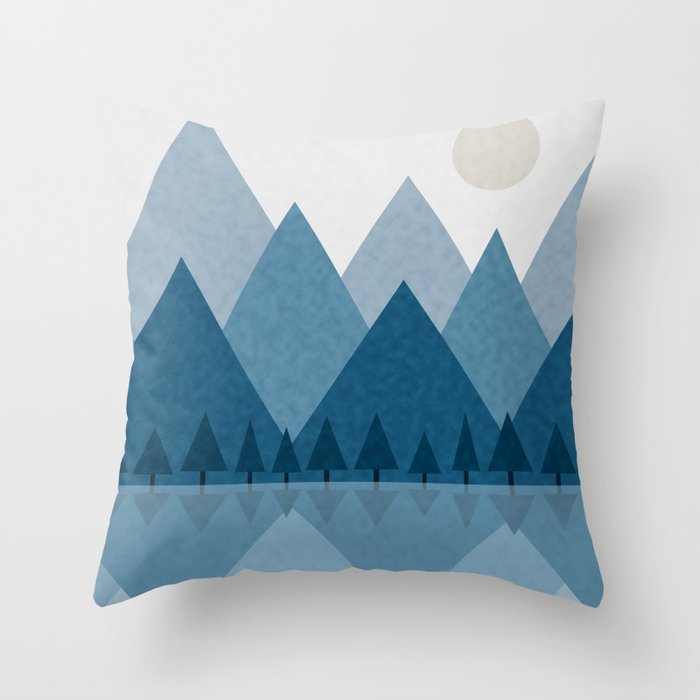Calming Abstract Geometric Mountains Blue Throw Pillow