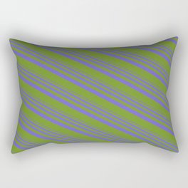 [ Thumbnail: Slate Blue & Green Colored Pattern of Stripes Rectangular Pillow ]