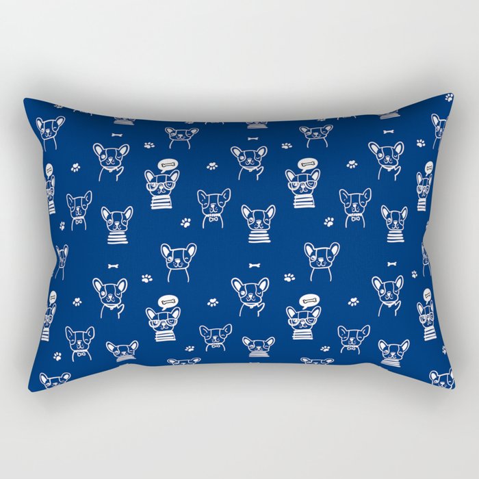 Blue and White Hand Drawn Dog Puppy Pattern Rectangular Pillow