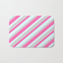 [ Thumbnail: Light Grey, Hot Pink, and Light Cyan Colored Lined Pattern Bath Mat ]