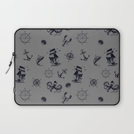 Grey And Blue Silhouettes Of Vintage Nautical Pattern Laptop Sleeve