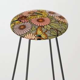 Butterfly Floral Mosaic Stained Glass from Belcher Mosaic Glass Company 1886 Counter Stool