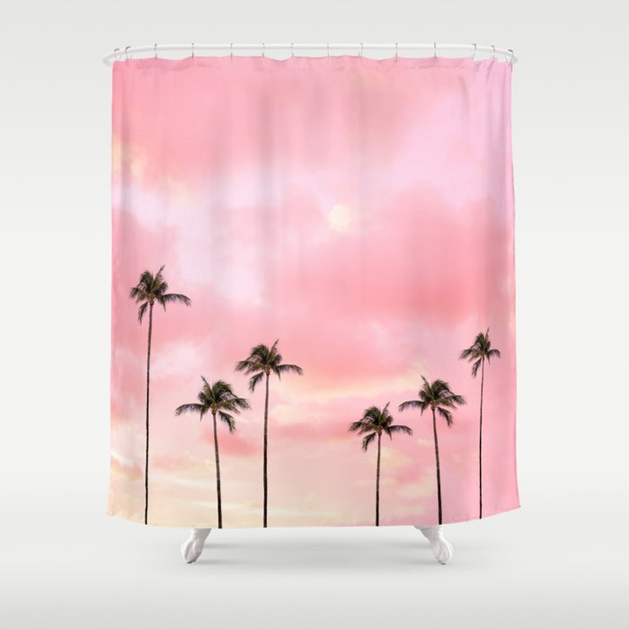 Palm Trees Photography Hot Pink Sunset Shower Curtain By