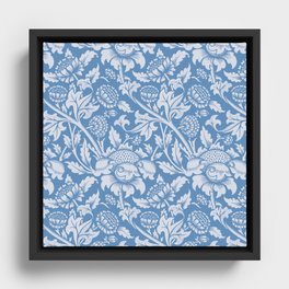 William Morris Soft Blue Chrysanthemum Pattern Vintage Floral Victorian Botanical Leaves Wallpaper Framed Canvas
