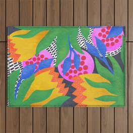 Bold Flowers on Black Outdoor Rug