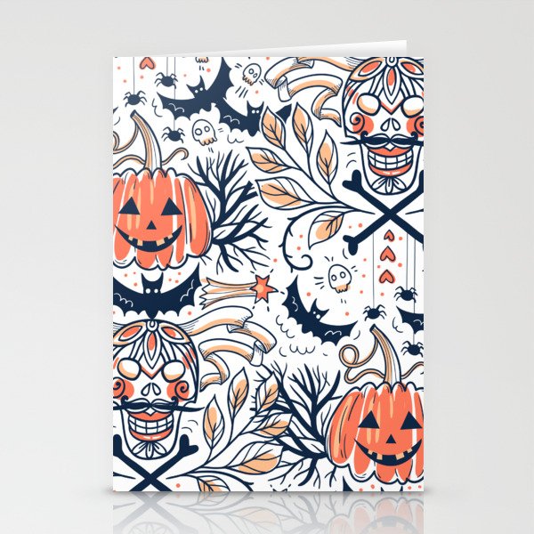 Halloween Pumpkin Scary Design Pattern White Stationery Cards