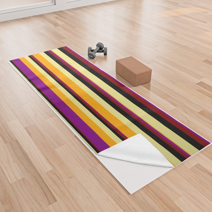 Tan, Orange, Purple, Maroon, and Black Colored Striped/Lined Pattern Yoga Towel