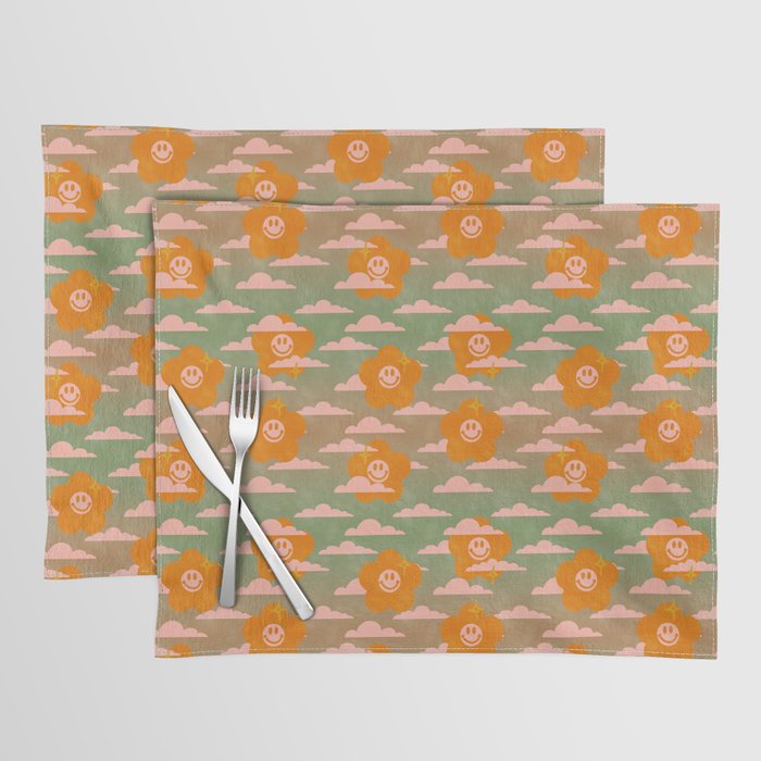 Cute Retro Smiley Flowers Pattern Placemat