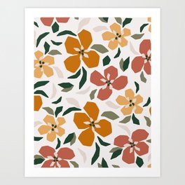 Abstract Modern Exotic Summer Flowers Pattern Art Print