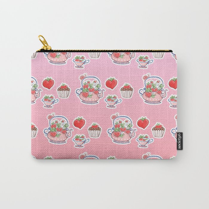 Strawberry teapot with cup and muffin Carry-All Pouch
