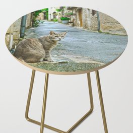Cat on the street of a medieval french village | Saint-Cirq-Lapopie Side Table