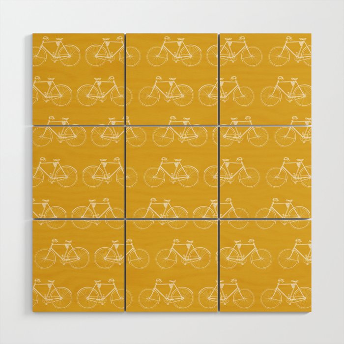 Saffron-Yellow Vintage Bicycle Pattern Wood Wall Art