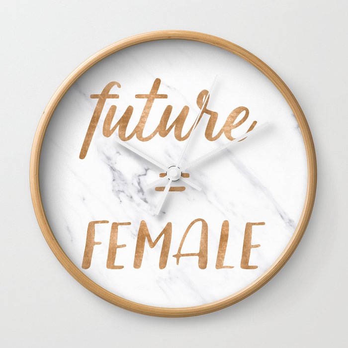 The Future is Female Copper Bronze Gold on Marble Wall Clock