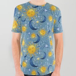 Sun Moon and Stars pattern All Over Graphic Tee