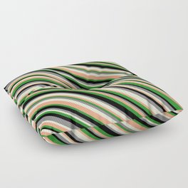 [ Thumbnail: Eye-catching Gray, Light Yellow, Light Salmon, Forest Green & Black Colored Striped Pattern Floor Pillow ]